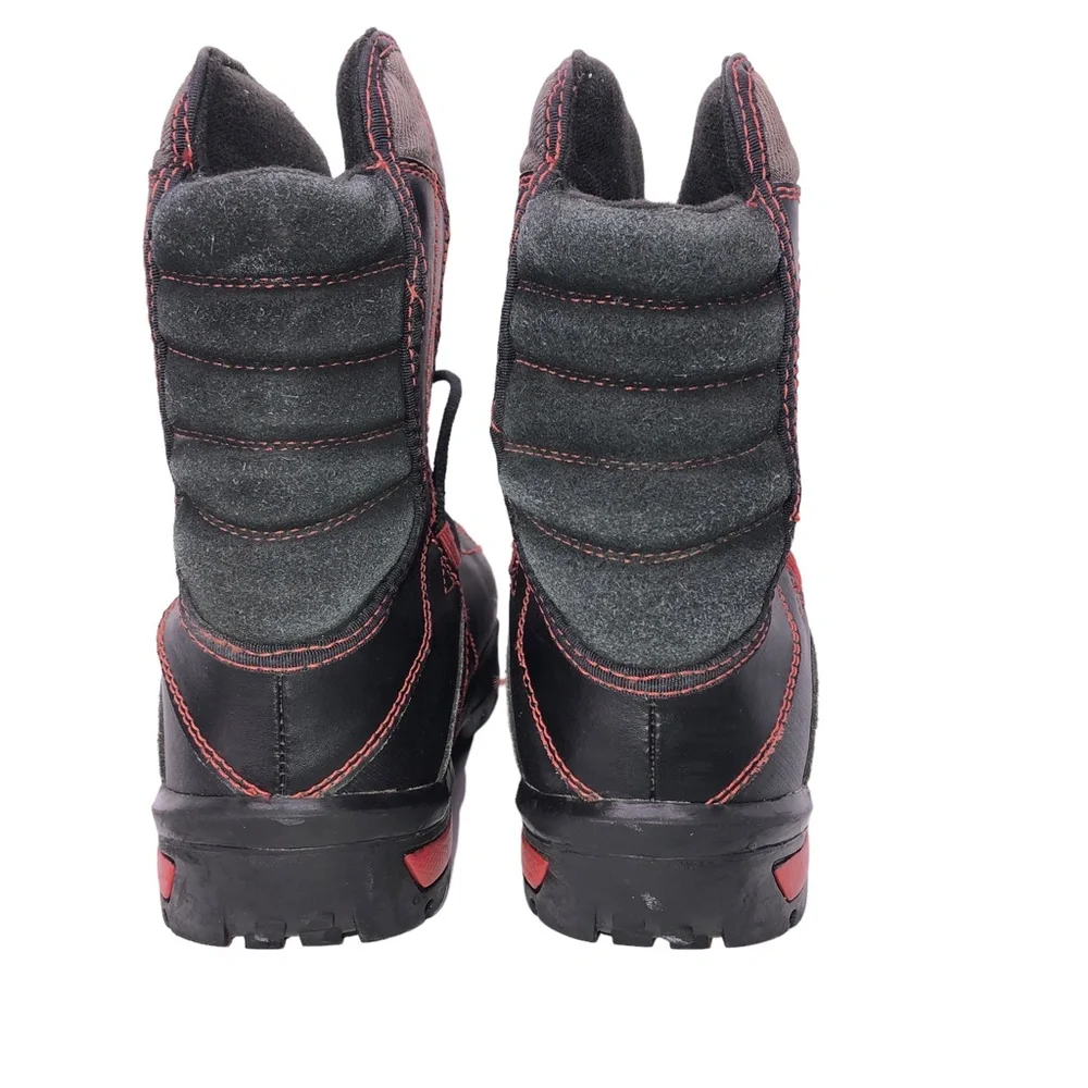 SOREL Sneaky Pete KID'S Size 3 Black Sail Red Leather WINTER Ankle Snow Boots
